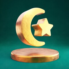 Star and Crescent icon. Fortuna Gold Star and Crescent symbol on golden podium.