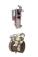 Modern welding machines with program control isolated on white background