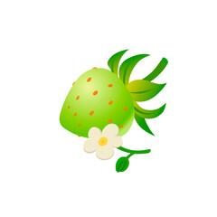 Green strawberry with flower