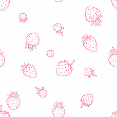 Red strawberry outlines on white background seamless pattern