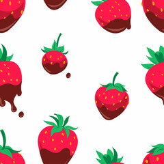 Red strawberries with chocolate on white background seamless pattern