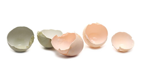 Cracked egg shell isolated on white background