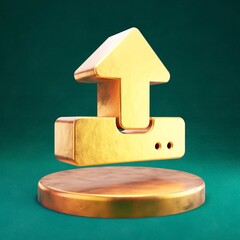 Upload icon. Fortuna Gold Upload symbol on golden podium.