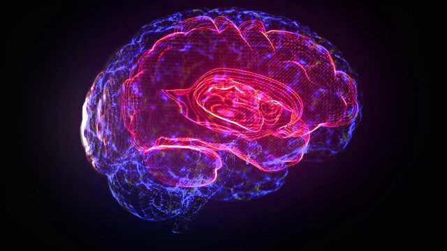 Neurons and neural connections 3D render. Animation graphic design of brain stem. Futuristic human brain interface concept. Scan technology. Neuronal activity