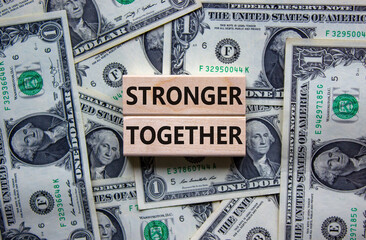 Stronger together symbol. Concept words 'stronger together' on wooden blocks on a beautiful...