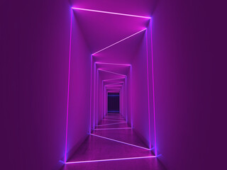 Empty tunnel perspective view purple LED stripes