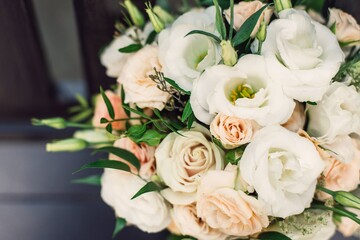 Obraz na płótnie Canvas Wedding bouquet. Close-up. Pastel colors. Beautiful. Spring.