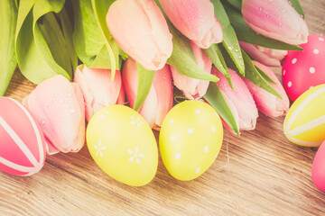 bouquet of pink tulips with eggs