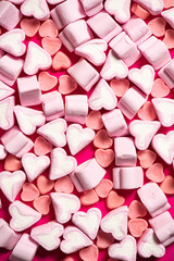 Marshmallows in the shape of a heart on background. Valentines day concept 