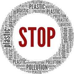 Stop plastic pollution vector illustration word cloud isolated on a white background.