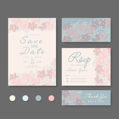 Wedding vector floral invite invitation thank you, rsvp card design set.