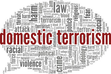 Domestic terrorism vector illustration word cloud isolated on a white background.