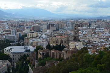 City of Malaga, Spain seen from Viewpoint Castillo de Gibralfaro. 