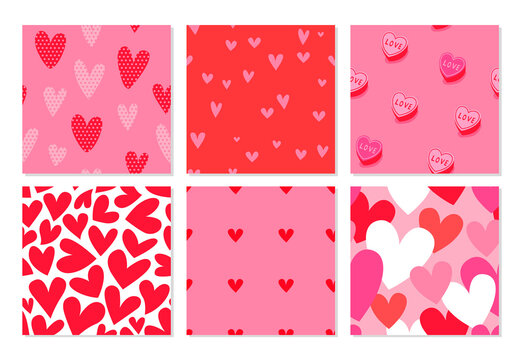 Valentine's Day pink heart seamless pattern set