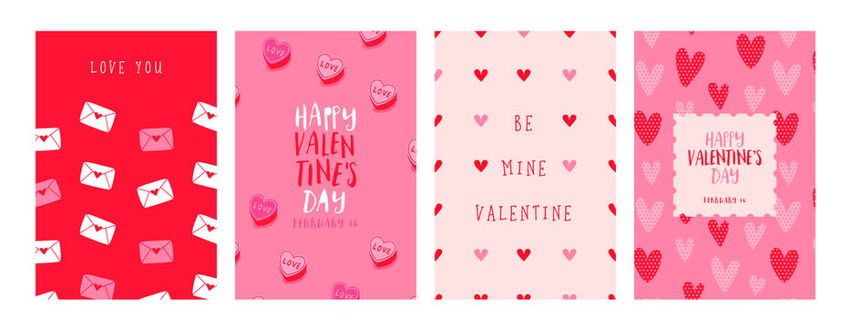 Valentine's Day pink heart cartoon card set