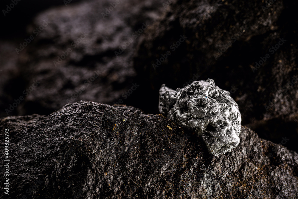 Poster geology, ore being dug in a mine. Metal stone, ore used in industry