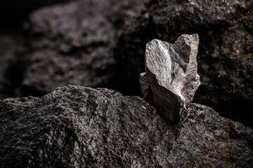 geology, ore being dug in a mine. Metal stone, ore used in industry