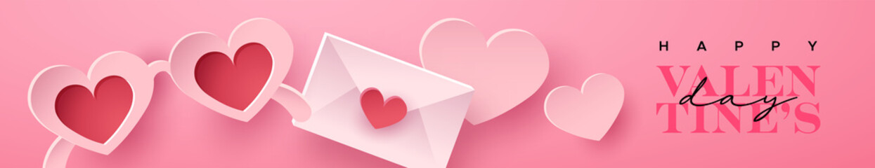 Valentine's Day paper cut pink sunglasses banner