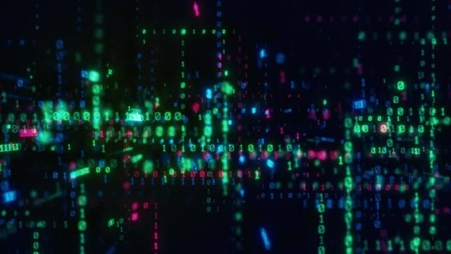 Looping Digital binary data, streaming code matrix background. concept, programming coding hacker cyberspace