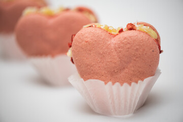 Sweet macaroons in the shape of a heart for Valentine's Day, sweets for Valentine's Day