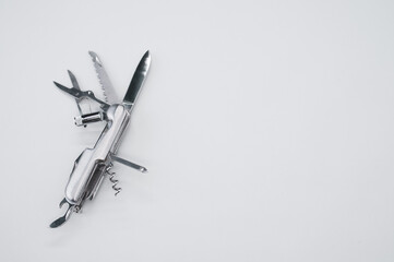 High angle shot of a swiss army knife o