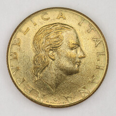 200 Lire 1984, Italian old lire coin, backside, Italy, vintage