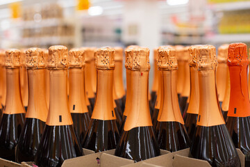 Bottles of sparkling champagne, shop, supermarket