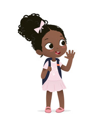 Smiling African American Girl Greeting Waving Hand and Saying Hi