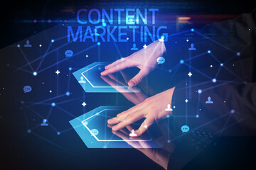 Navigating social networking with CONTENT MARKETING inscription, new media concept