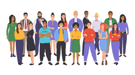 Multicultural group of people. People of different races and cultures. Cartoon characters set in flat design style. Vector