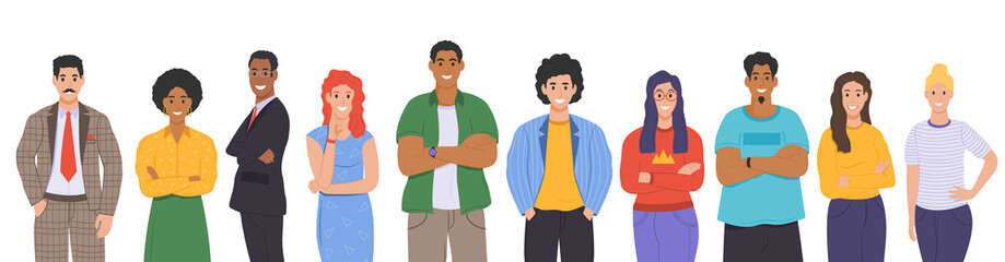 Multicultural group of people. People of different races and cultures. Cartoon characters set in flat design style. Vector