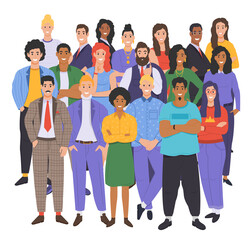 Obraz premium Multicultural group of people. People of different races and cultures. Cartoon characters set in flat design style. Vector