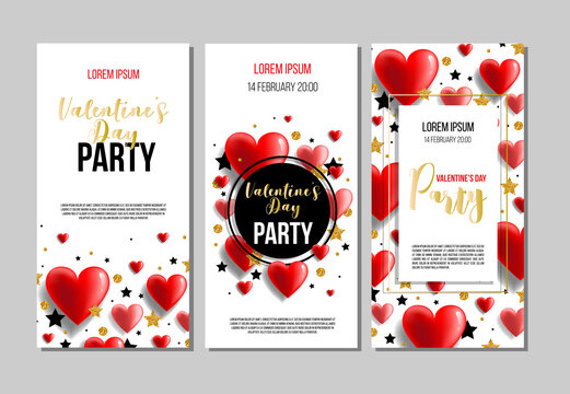 Set of Valentines Day Party Flyers. Vector illustration EPS10