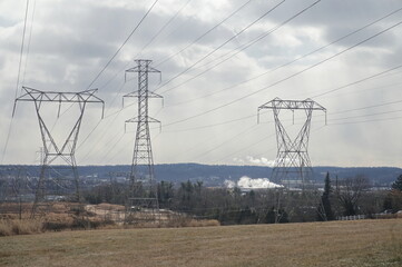 High Tension Wires and Gray Winter Sky