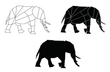 Elephant logo set. Elephant geometric lines silhouette isolated on white background. Vintage vector design element illustration set