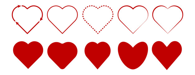 Red heart icons set on white background.Stock-Vector.