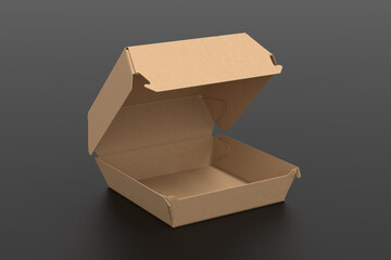 A cardboard closed food box mock up, packaging for hamburger, lunch, fast food, burger and sandwich