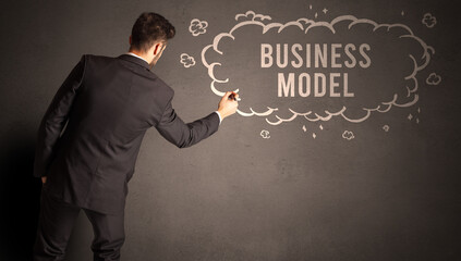 businessman drawing a cloud with BUSINESS MODEL inscription inside, modern business concept