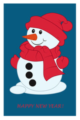 Smiling snowman in red hat