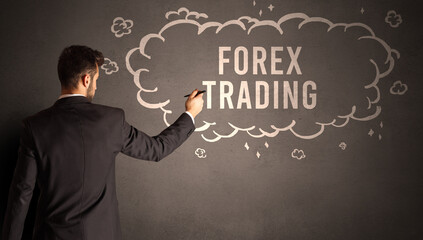 businessman drawing a cloud with FOREX TRADING inscription inside, modern business concept
