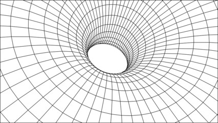 Tunnel or wormhole. Digital 3d wireframe tunnel. 3D tunnel grid.  Background abstract vector image
