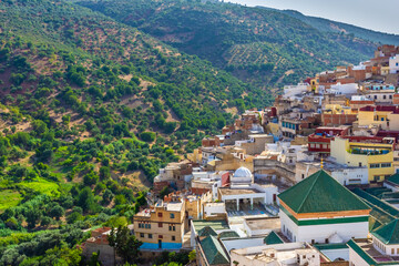 Fototapeta na wymiar Landscape of the sacred town of Moulay Idriss, Morocco