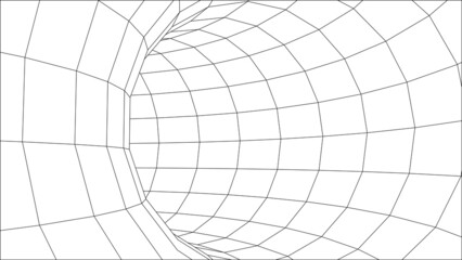 Tunnel or wormhole. Digital 3d wireframe tunnel. 3D tunnel grid.  Background abstract vector image
