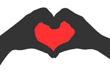 Fototapeta premium Hands making heart sign.Grey hands on a white background with a red heart .Concept of love,Valentines day ,vector illustration in EPS 10