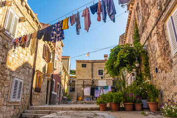 Clothes hanging in the streets of Dubrovnik old town, Croatia