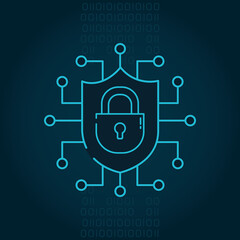 shield with padlock and circuit, half line style