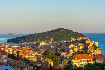 Naklejka premium Landscape of Dubrovnik old town at sunset, Croatia