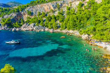 Naklejka na ściany i meble Crystalline water of Malo Zarace Beach, Hvar Island, Croatia