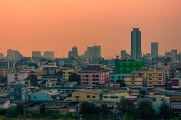 BANGKOK, THAILAND, 14 JANUARY 2020: Sunset over the urban skyline of Bangkok