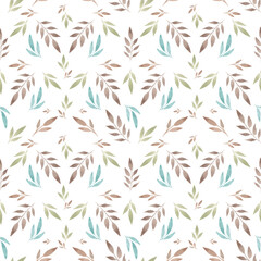 watercolor natural pattern with colorful leaves on white background